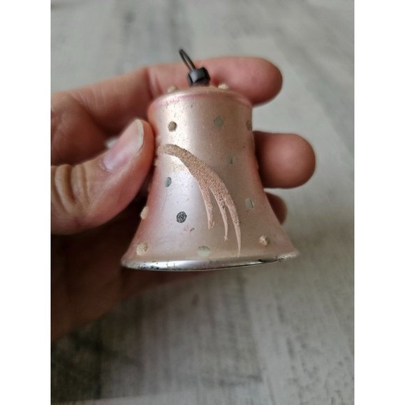 Vintage glass flocked bell beaded ornament mini Xmas pink tree - Picture 5 of 9